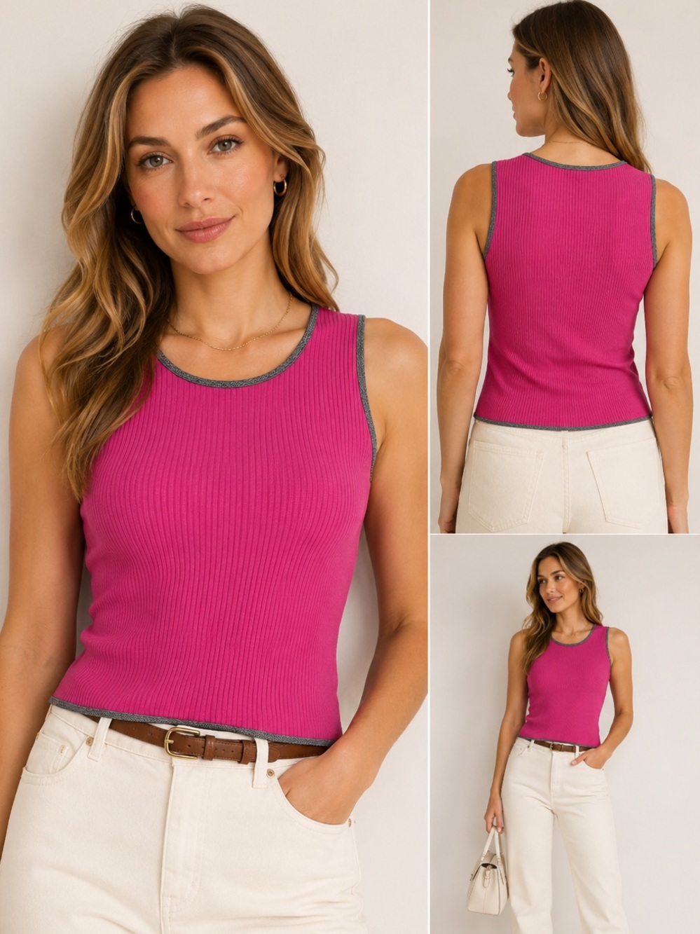 Escada Exclusive for Neiman Marcus Sport Y2K Pink Ribbed Knit Tank Top Size 8